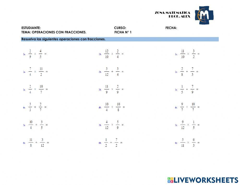 OPERACIONES CON FRACCIONES 