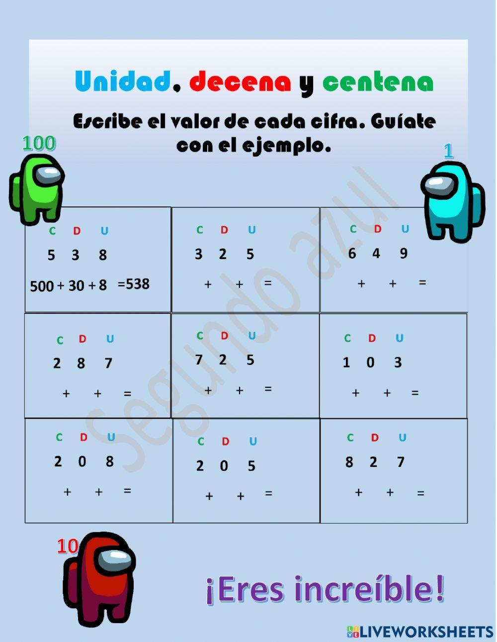 Unidad, decena y centena