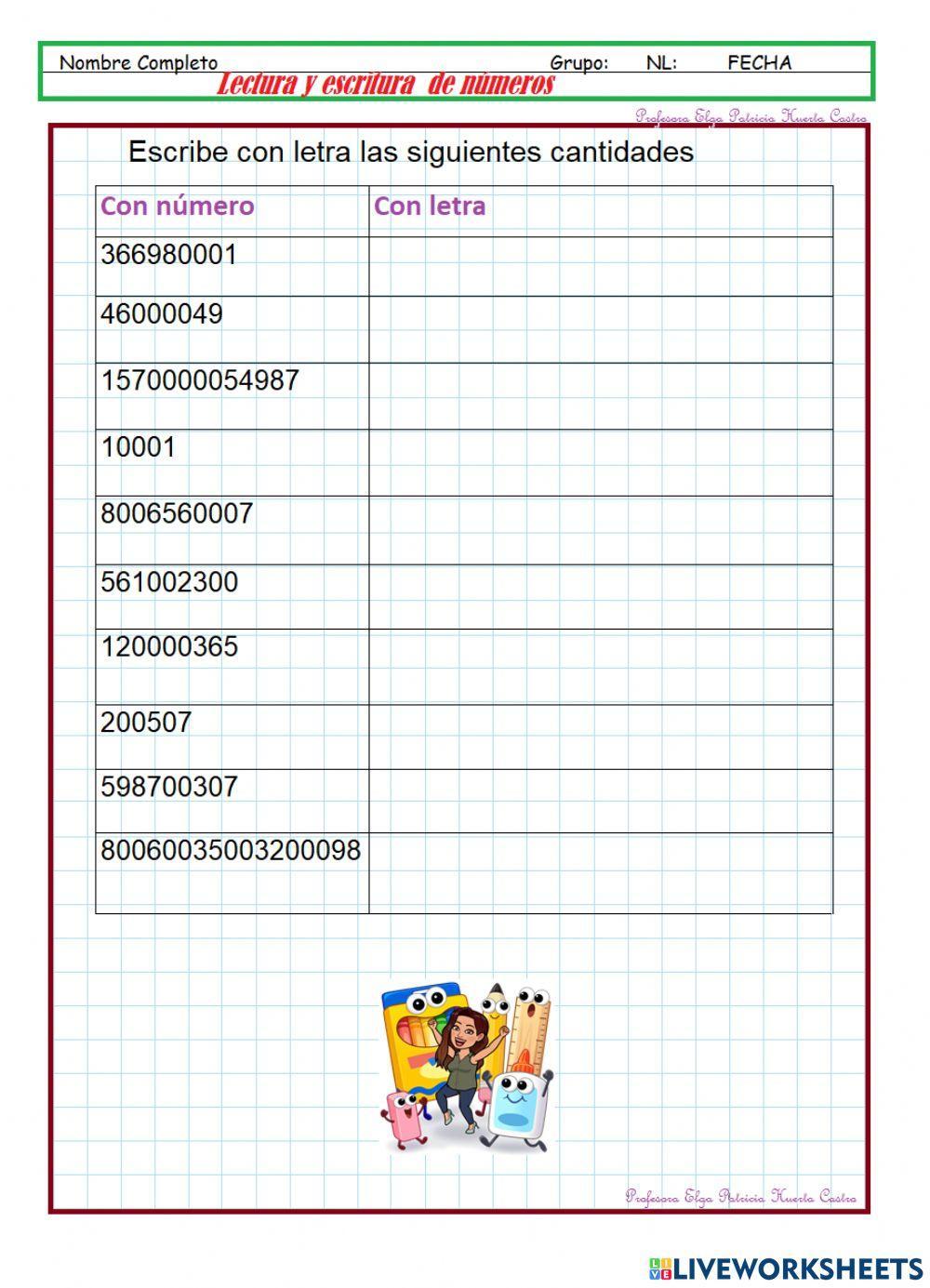 Lectura y escritura de cantidades