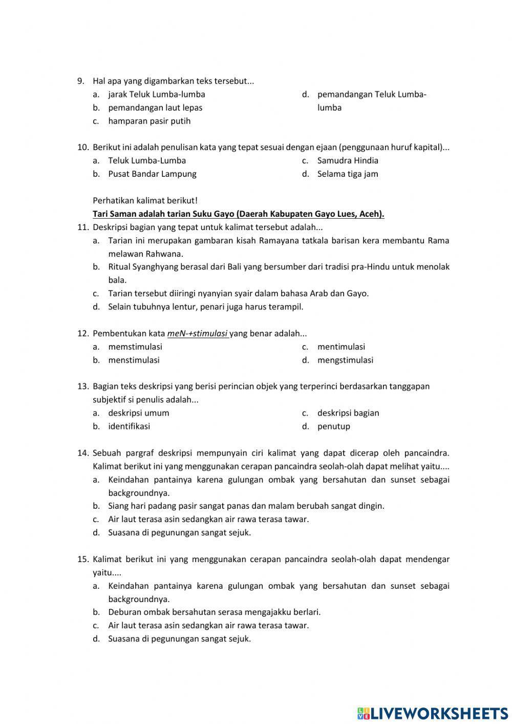 Soal PTS Bahasa Indonesia Kelas 7