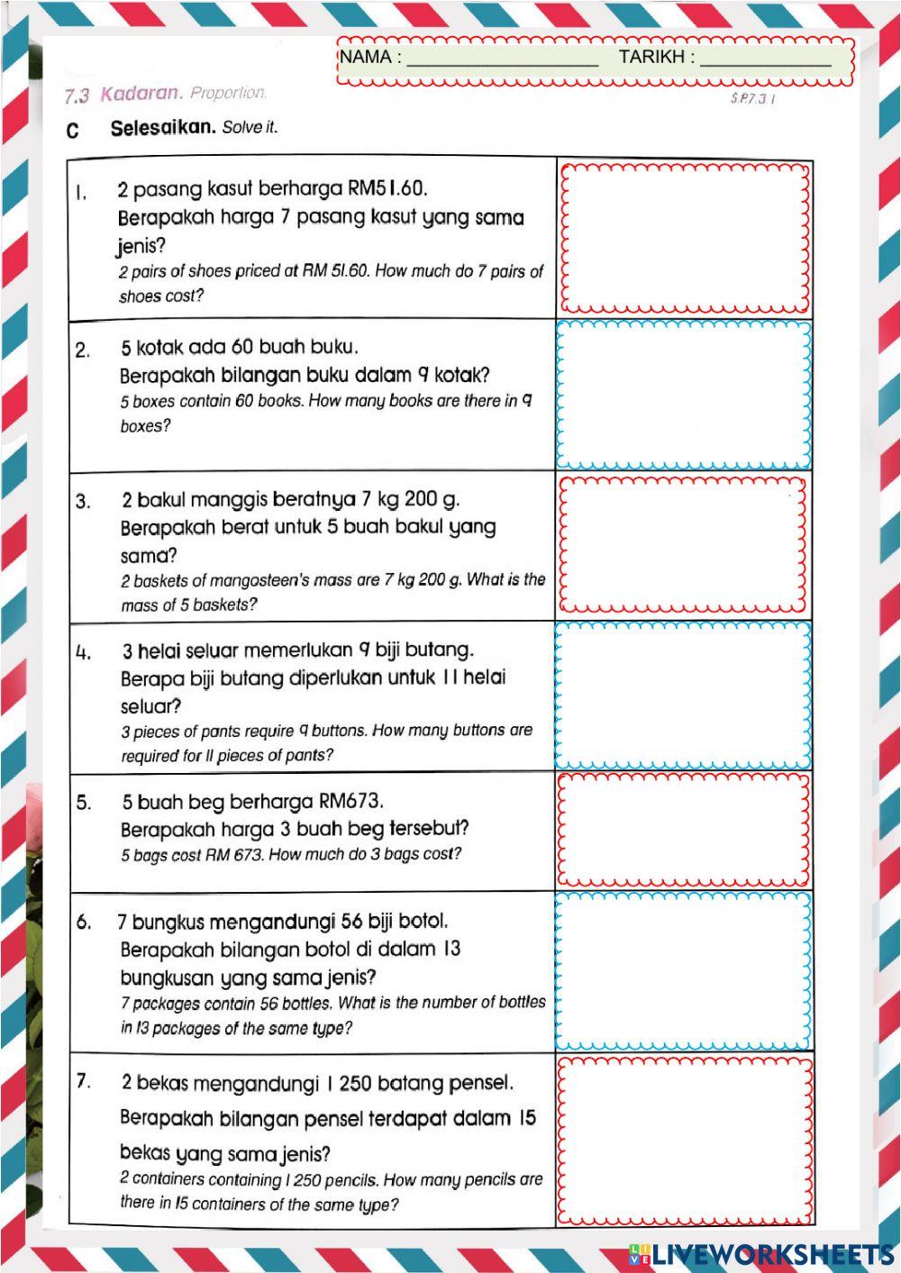 7.0 koordinat, nisbah dan kadaran