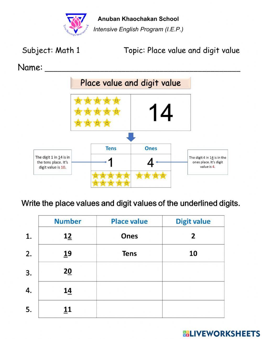 Place value and digit value