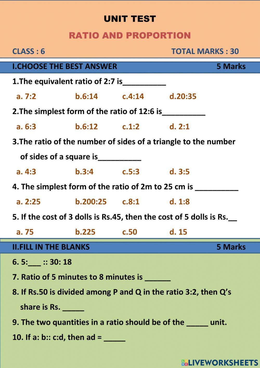 Ratio online pdf worksheet for grade 6