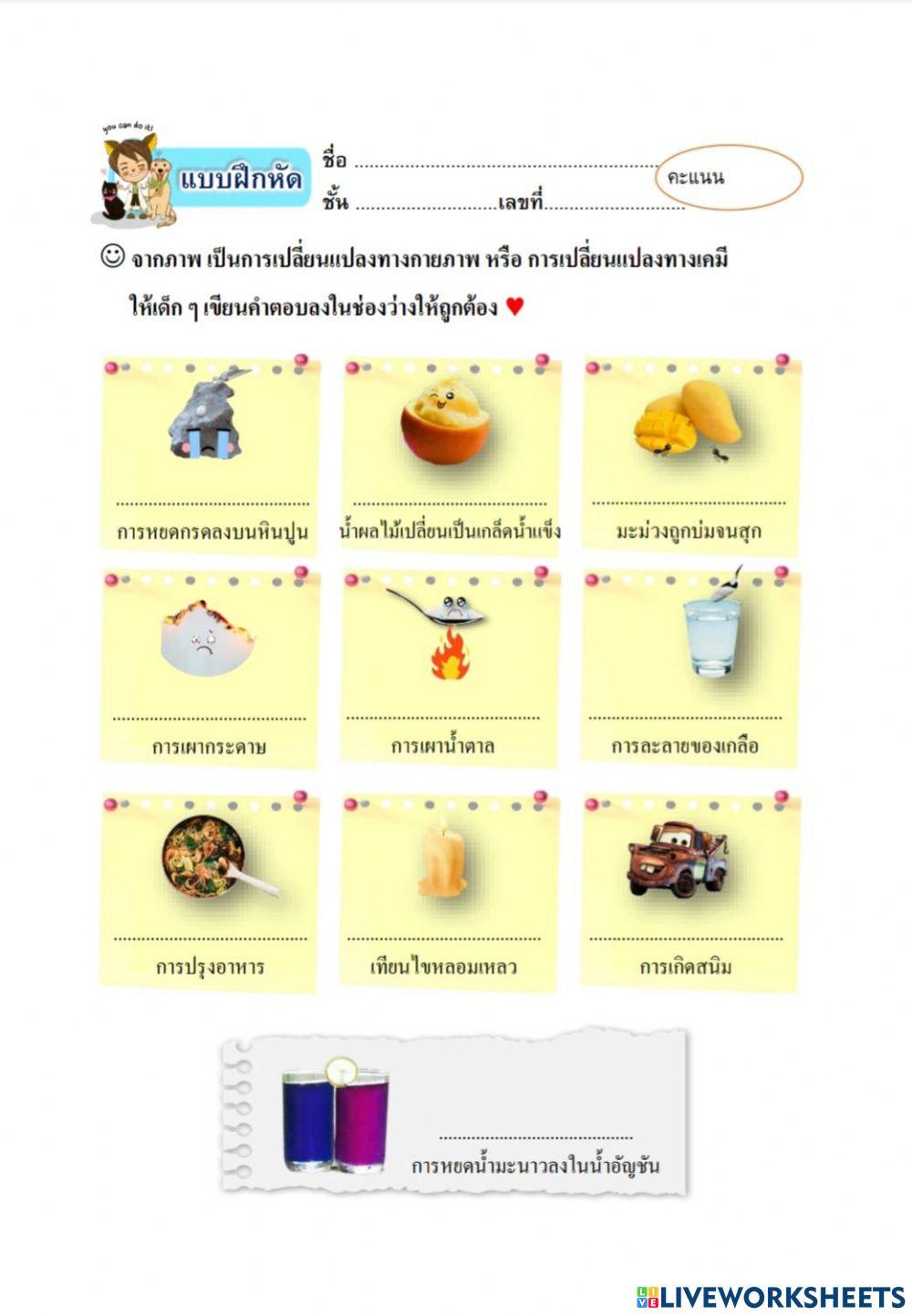 แบบฝึก เรื่อง การเปลี่ยนแปลงของสาร 1