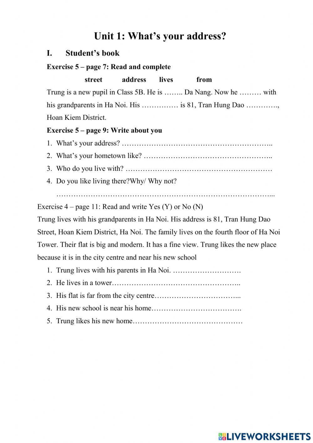Unit 1 - Grade 5 - workbook