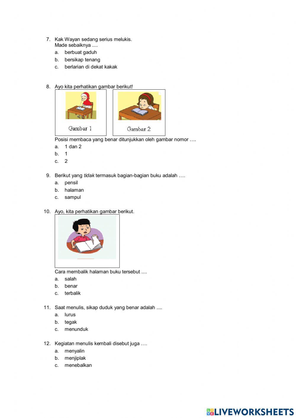 PTS Kelas 1 Tema 2 Sesi 1