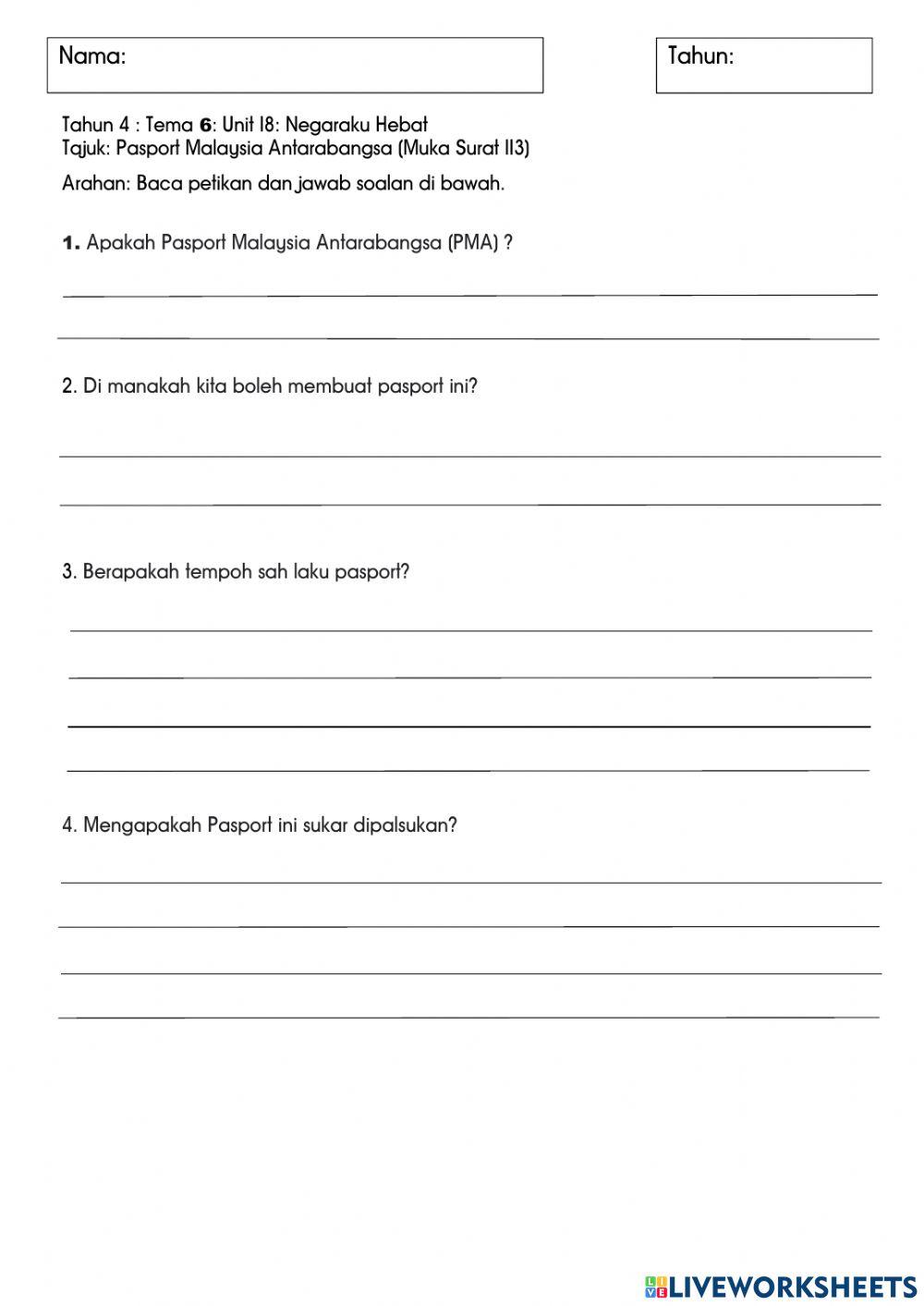 BM SJKC TAHUN 4 Tajuk :Pasport Malaysia Antarabangsa