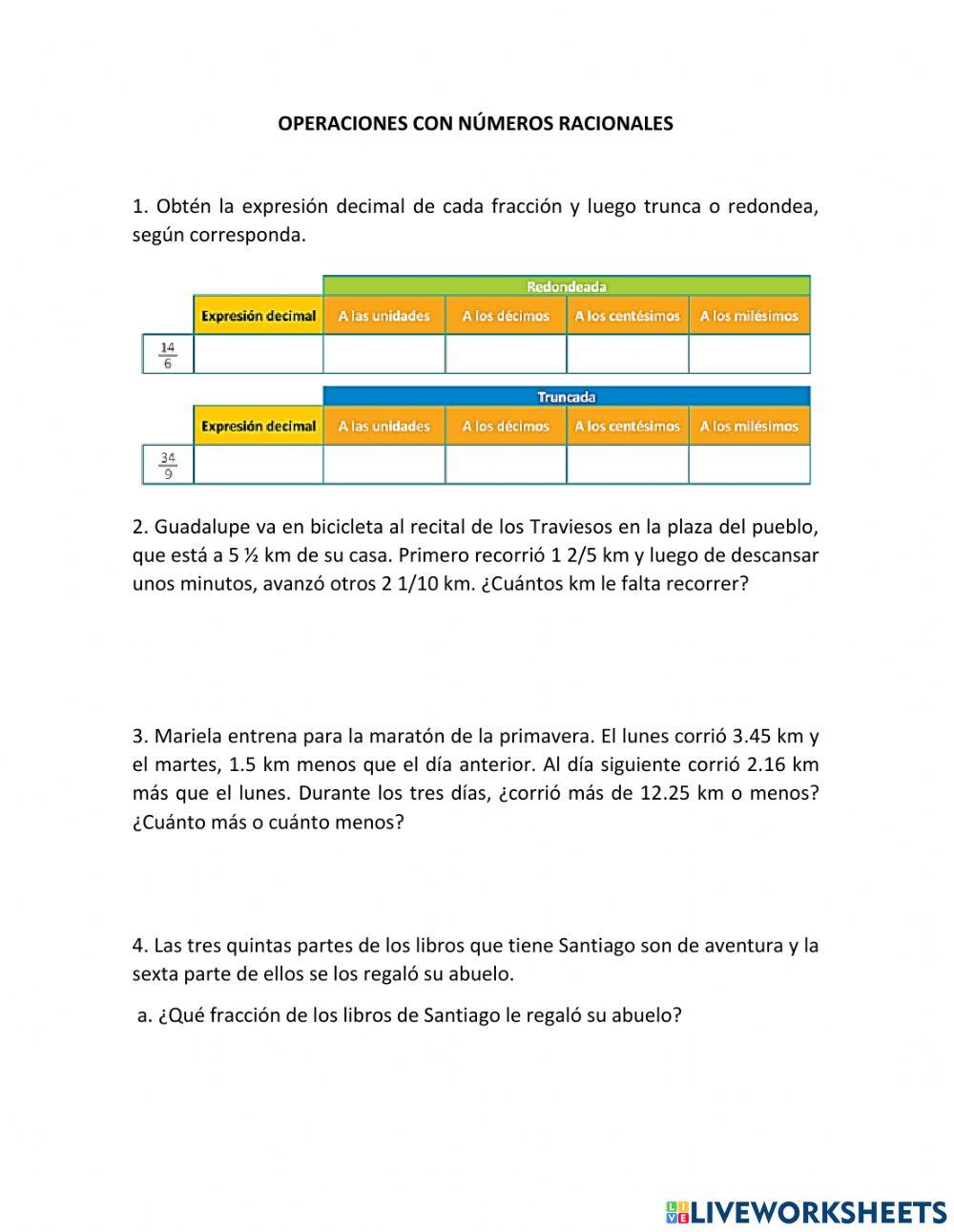 Operaciones con números racionales