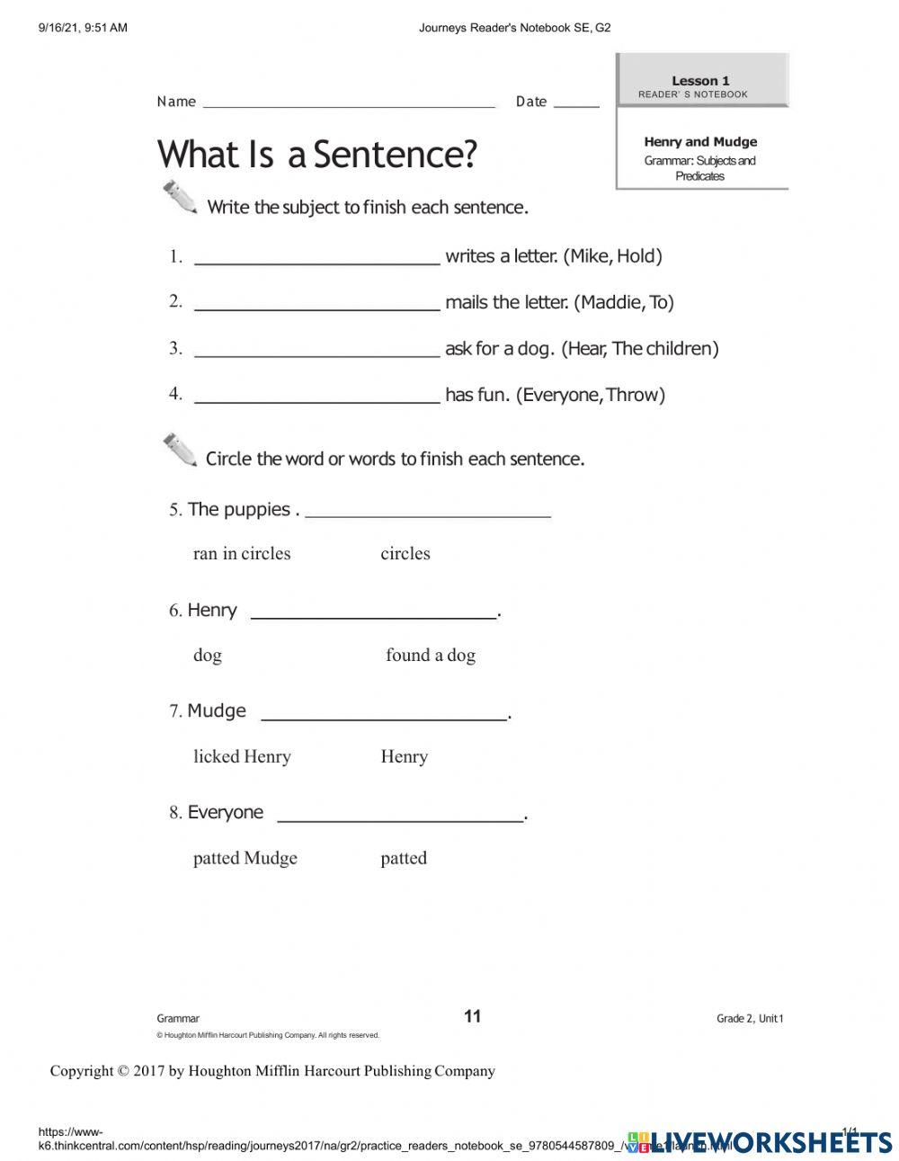 U1 W1 Grammar Subject