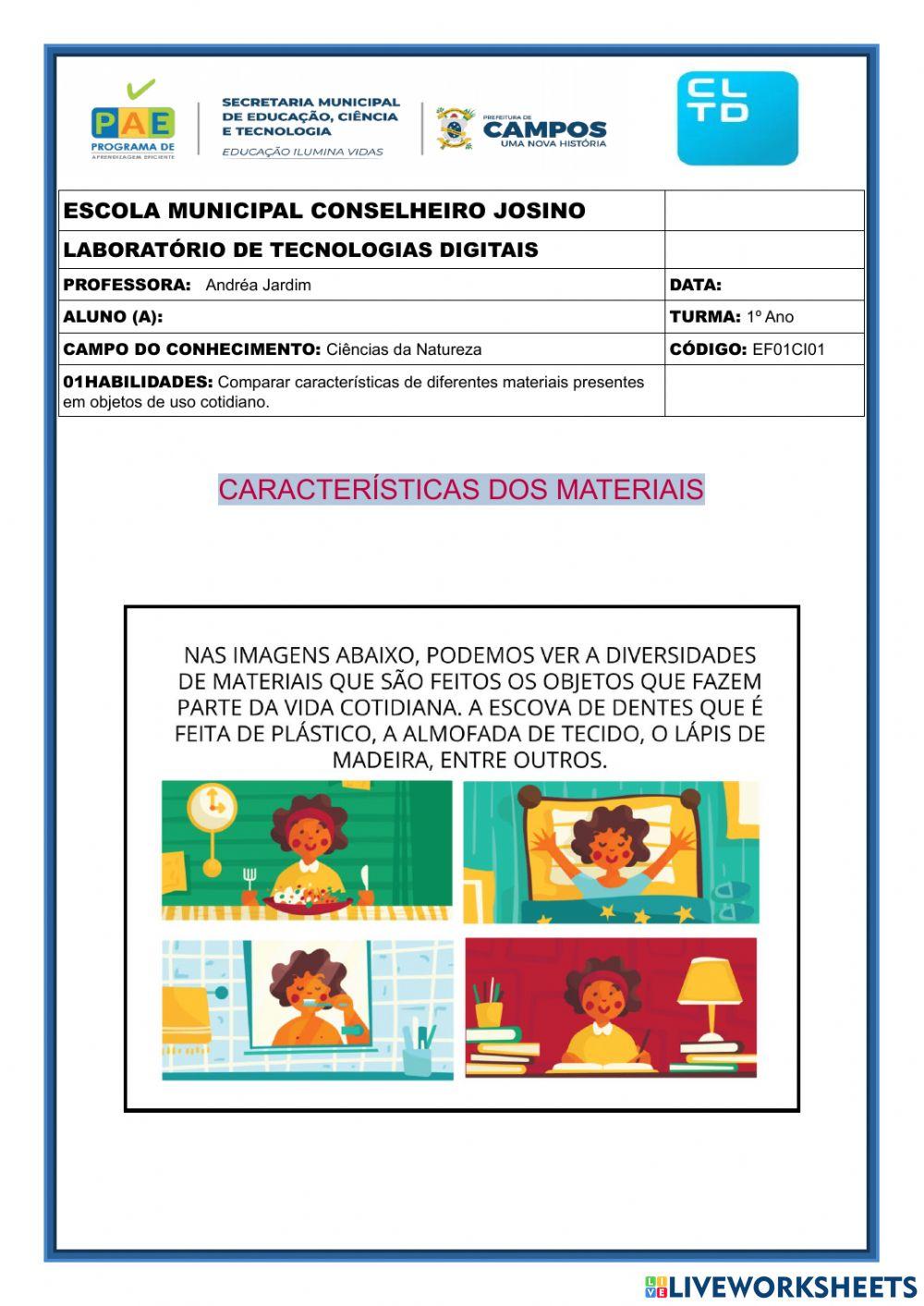 Caracteristicas dos materiais