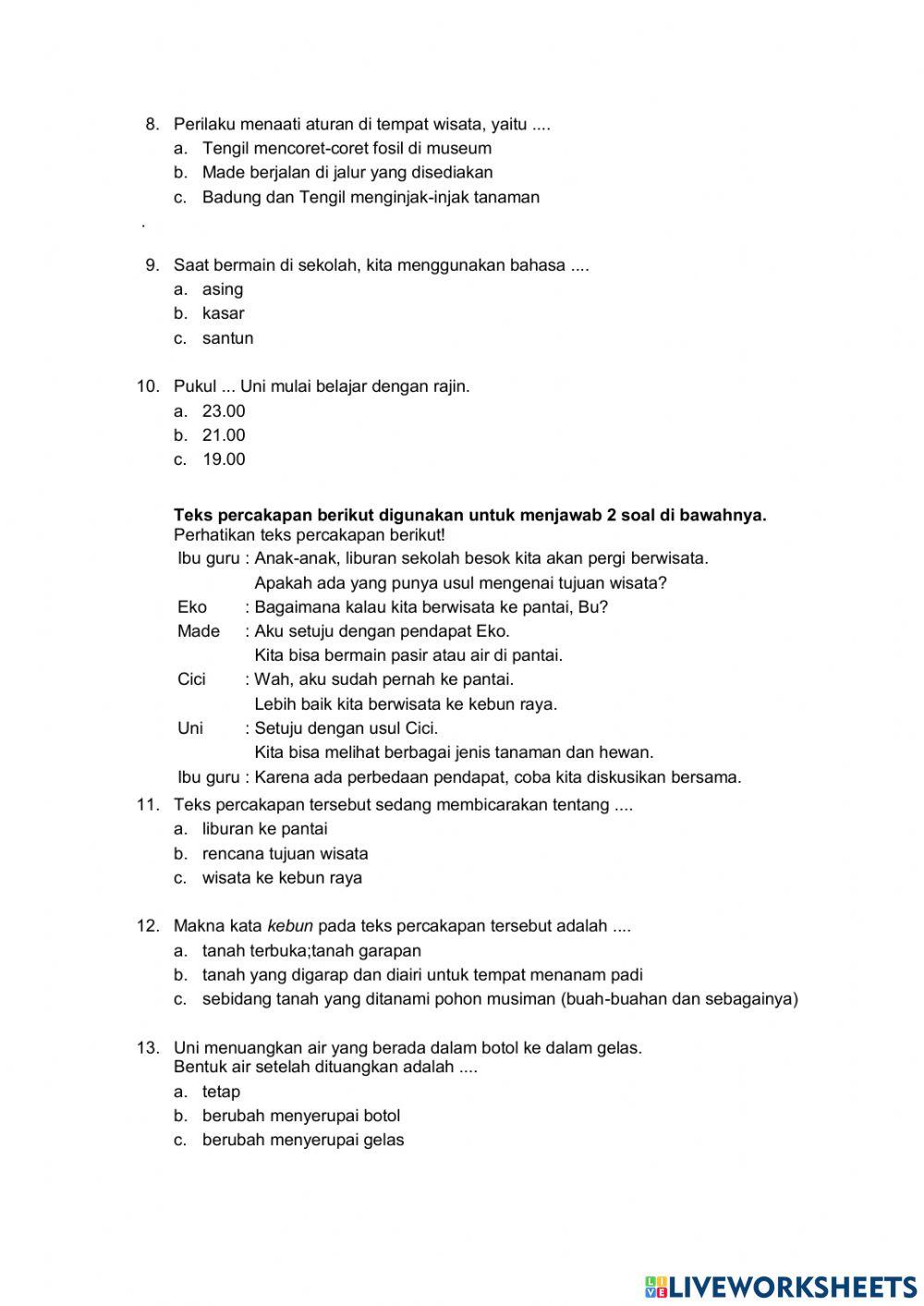 PTS Kelas 2 Tema 2 Sesi 1