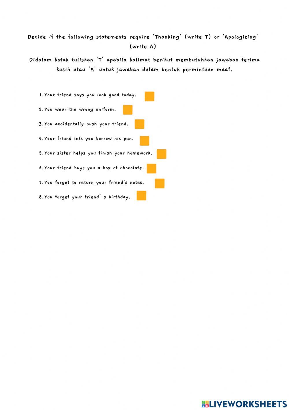 Thanking or apologizing