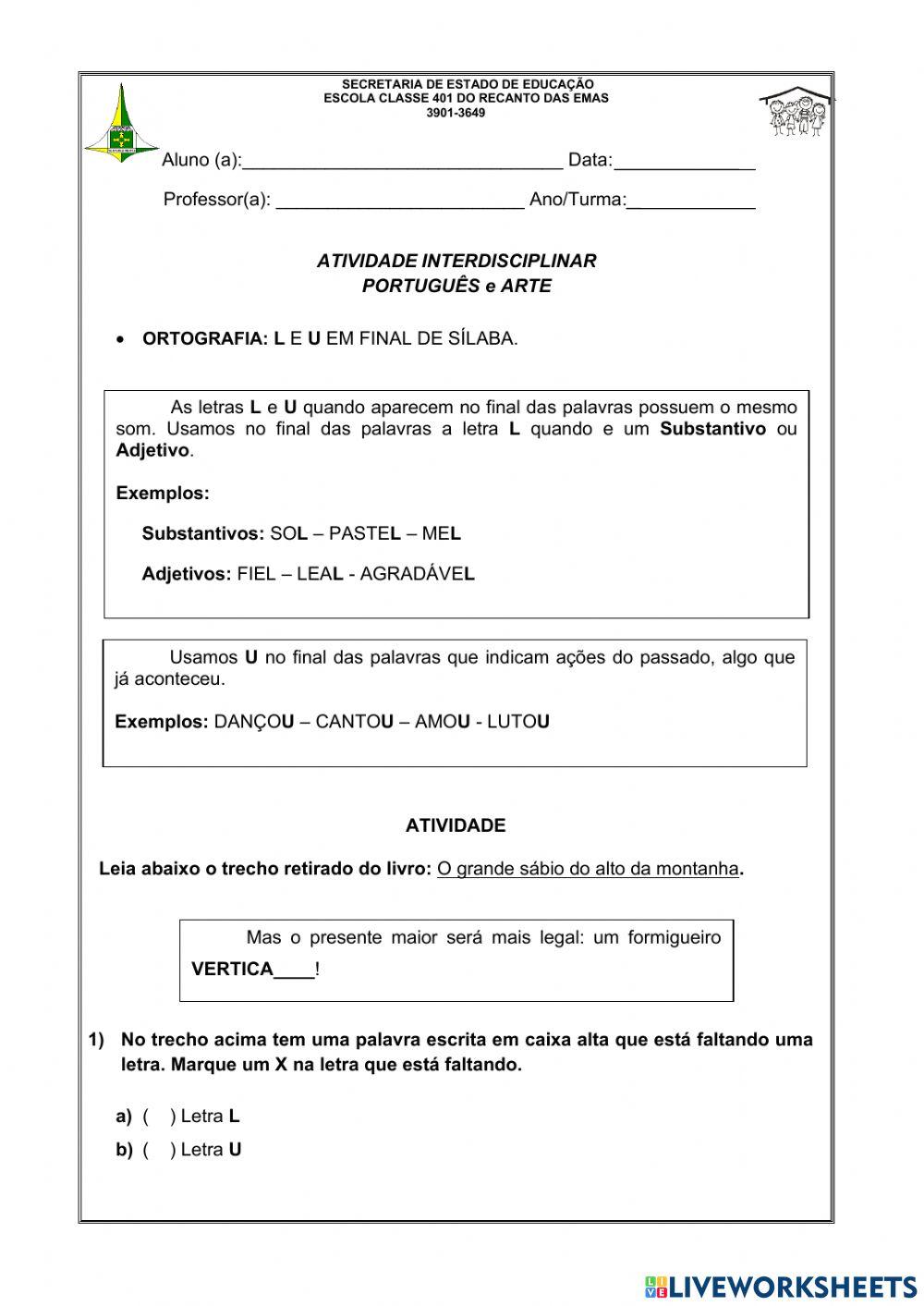 Atividade interdisciplinar sexta