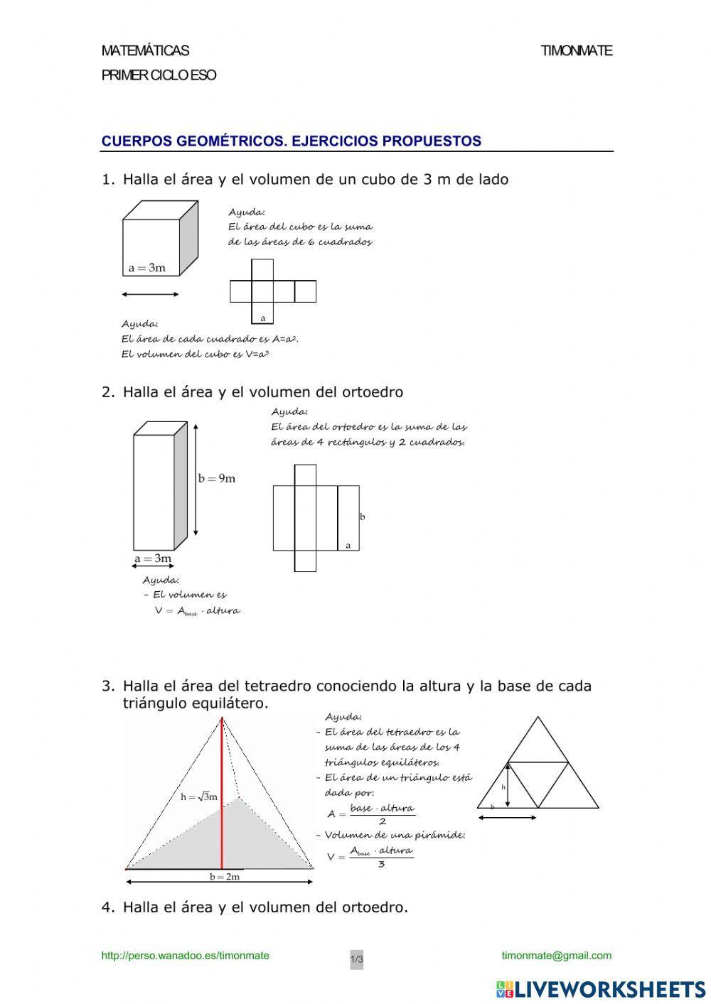 Area y volumen cuerpos geometricos