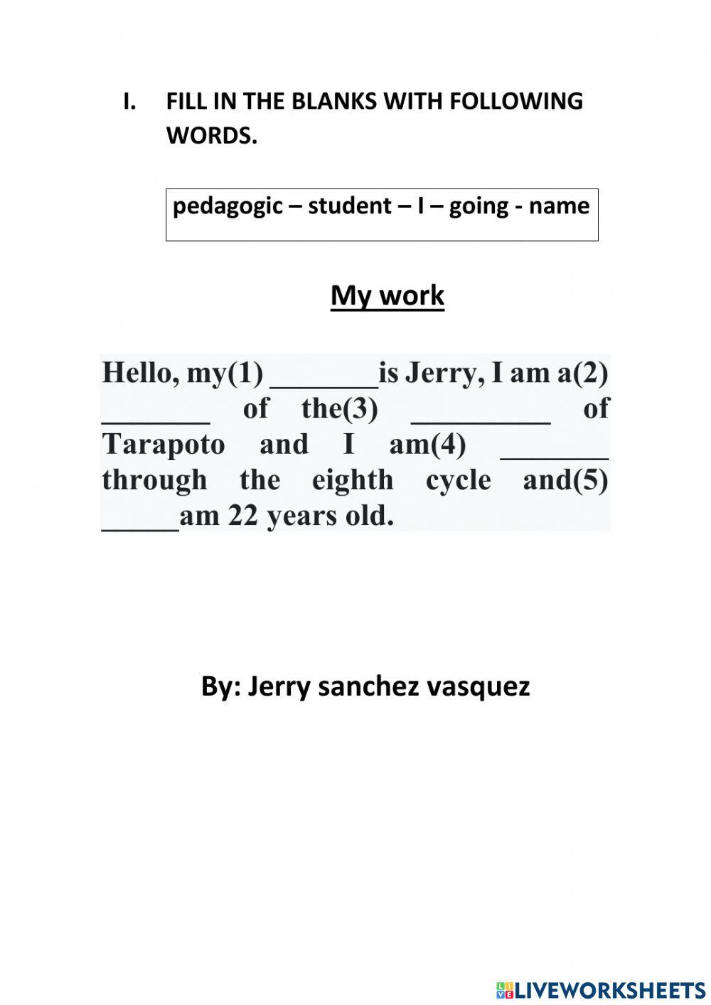 My work interactive exercise for básico | Live Worksheets