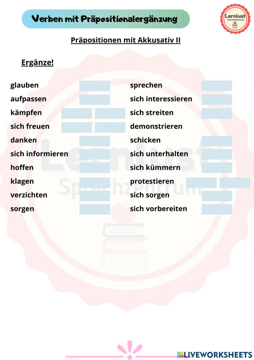 A2 - Verben mit Präpositionen - Akkusativ II