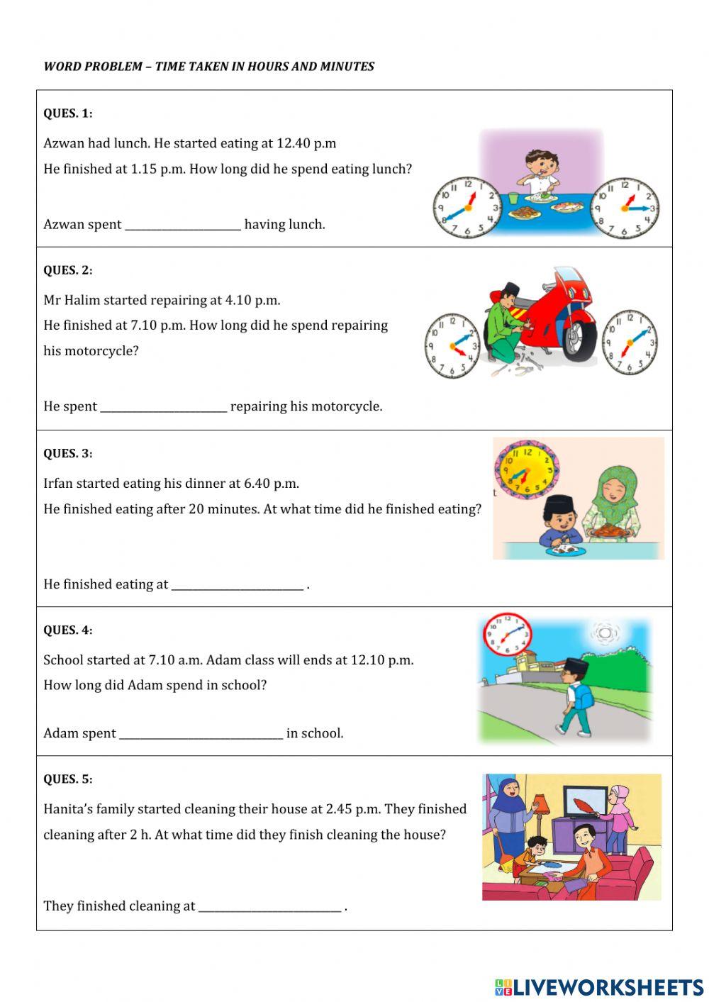 Time duration grade 2 liveworksheets 1417744