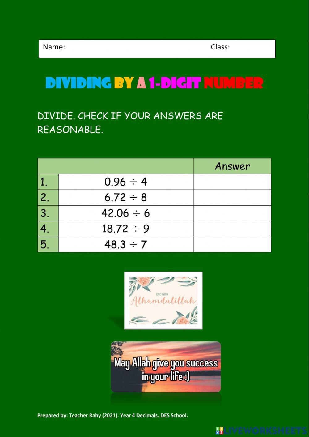 Dividing decimals by a 1-digit number