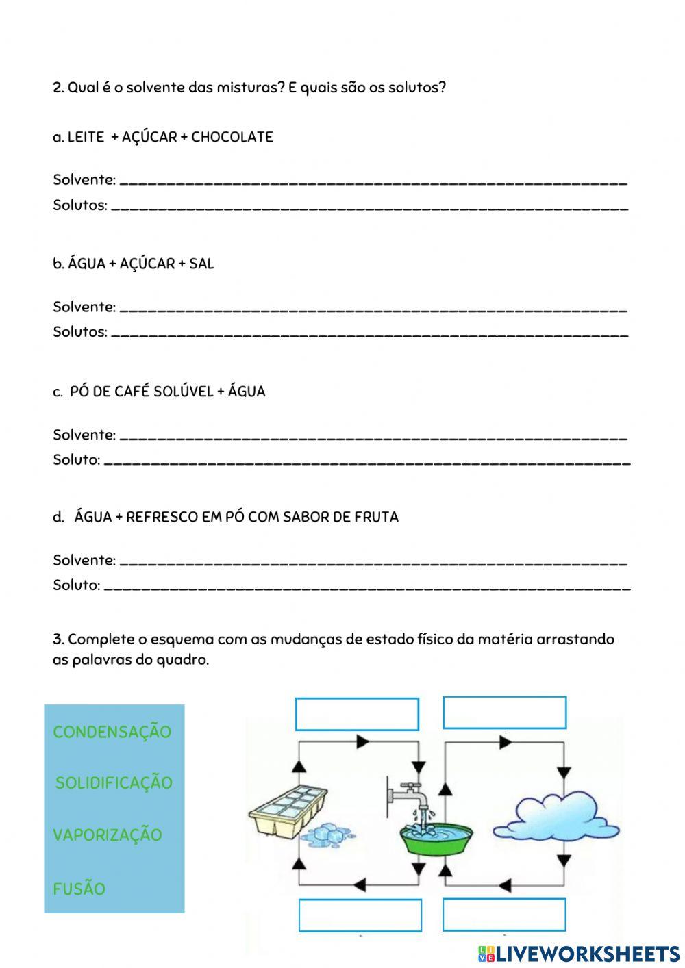 Misturas e mudanças de estado físico