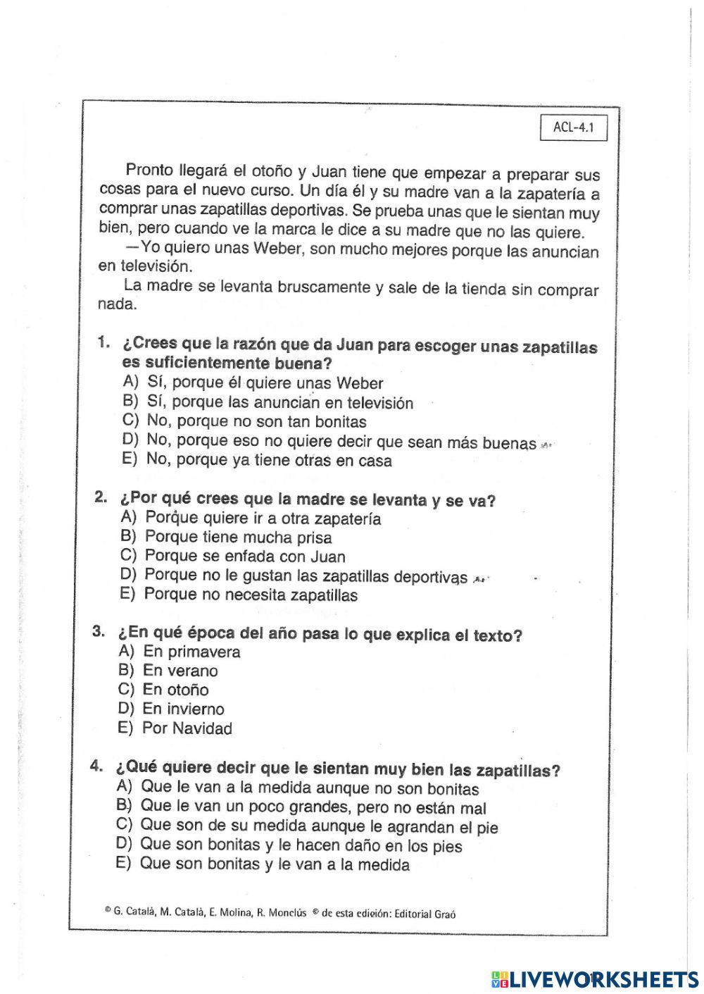 Comprensión lectora 4º
