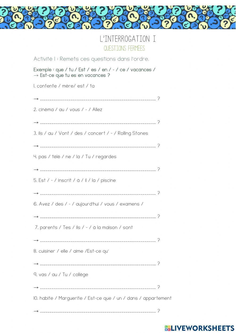 Interrogation. Question fermée