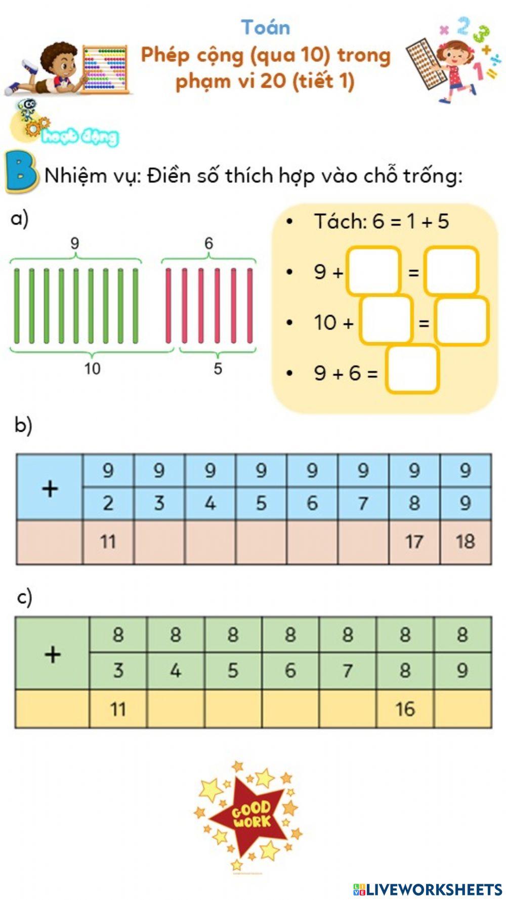 Gói B - Phép cộng qua 10 trong phạm vi 20 (tiết 1)