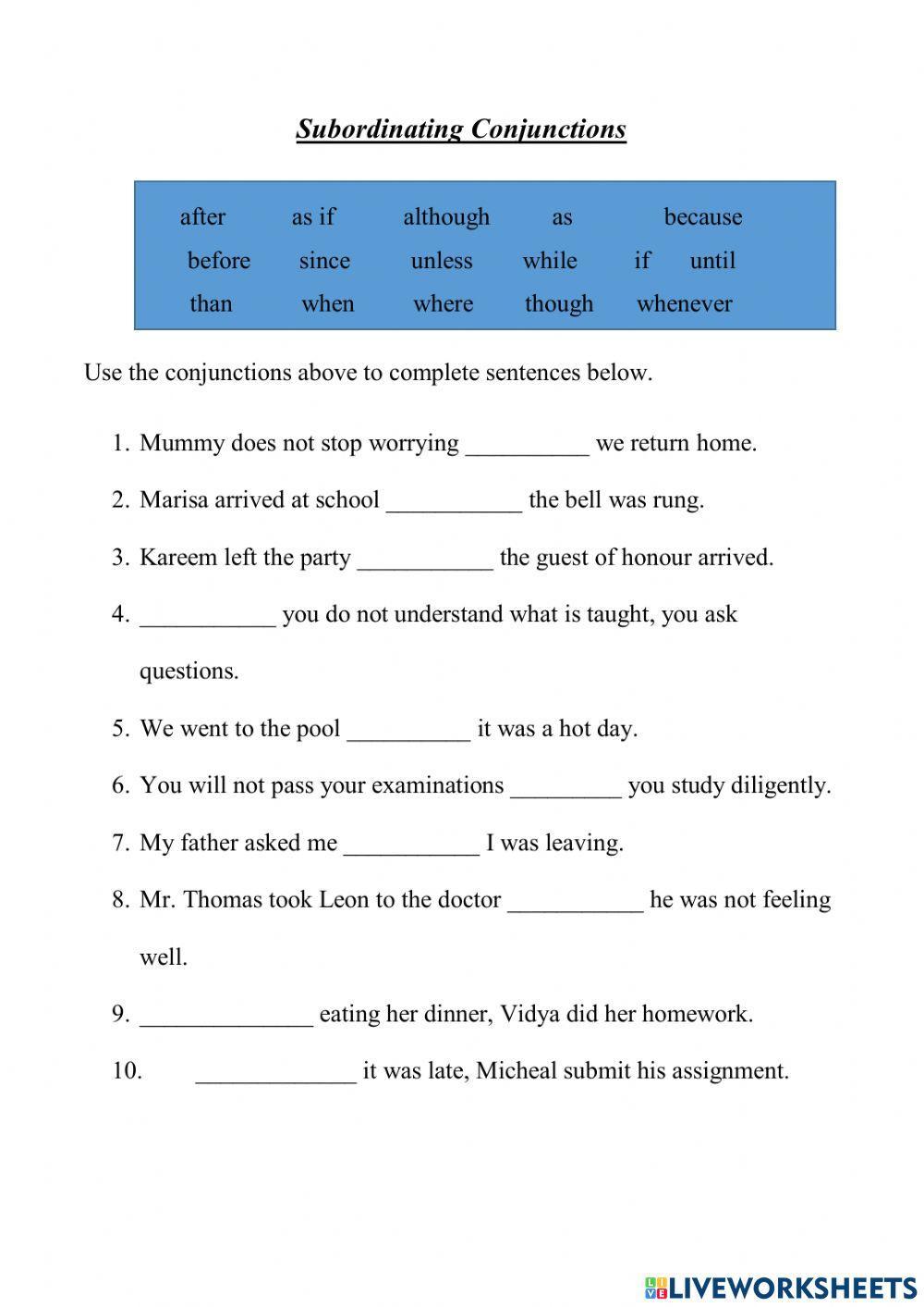 Subordinating Conjunctions