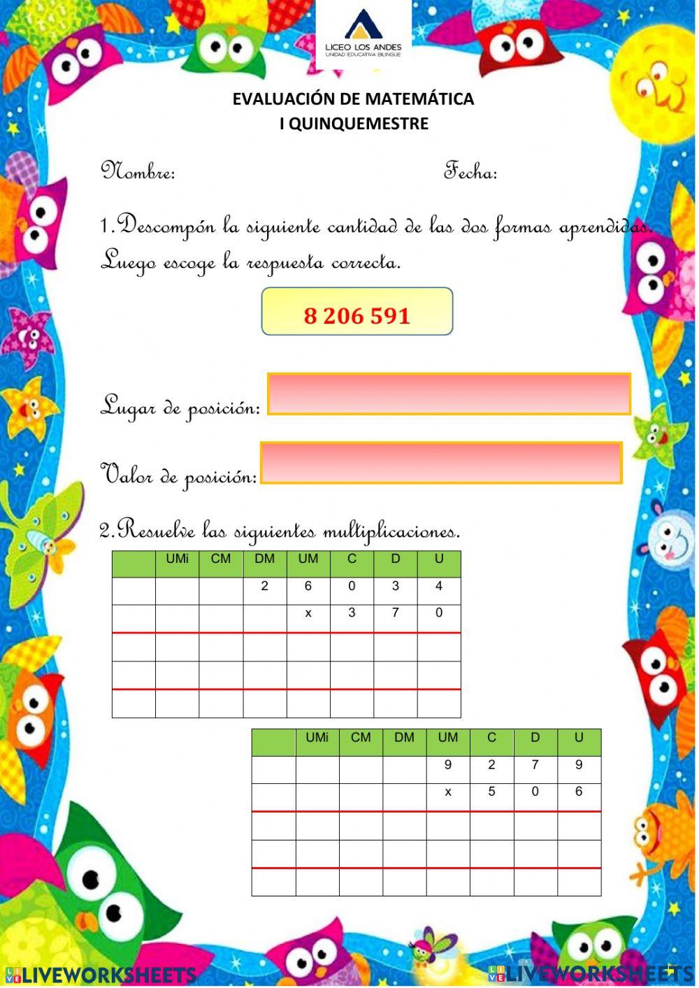 Evaluación de Matemática