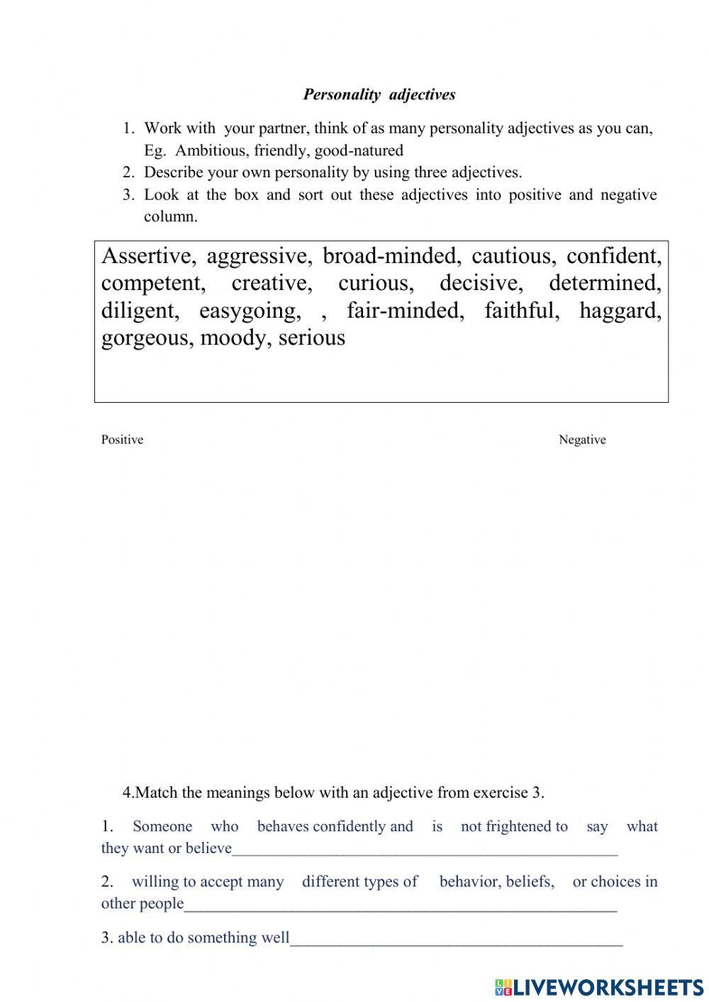 Personality adjectives