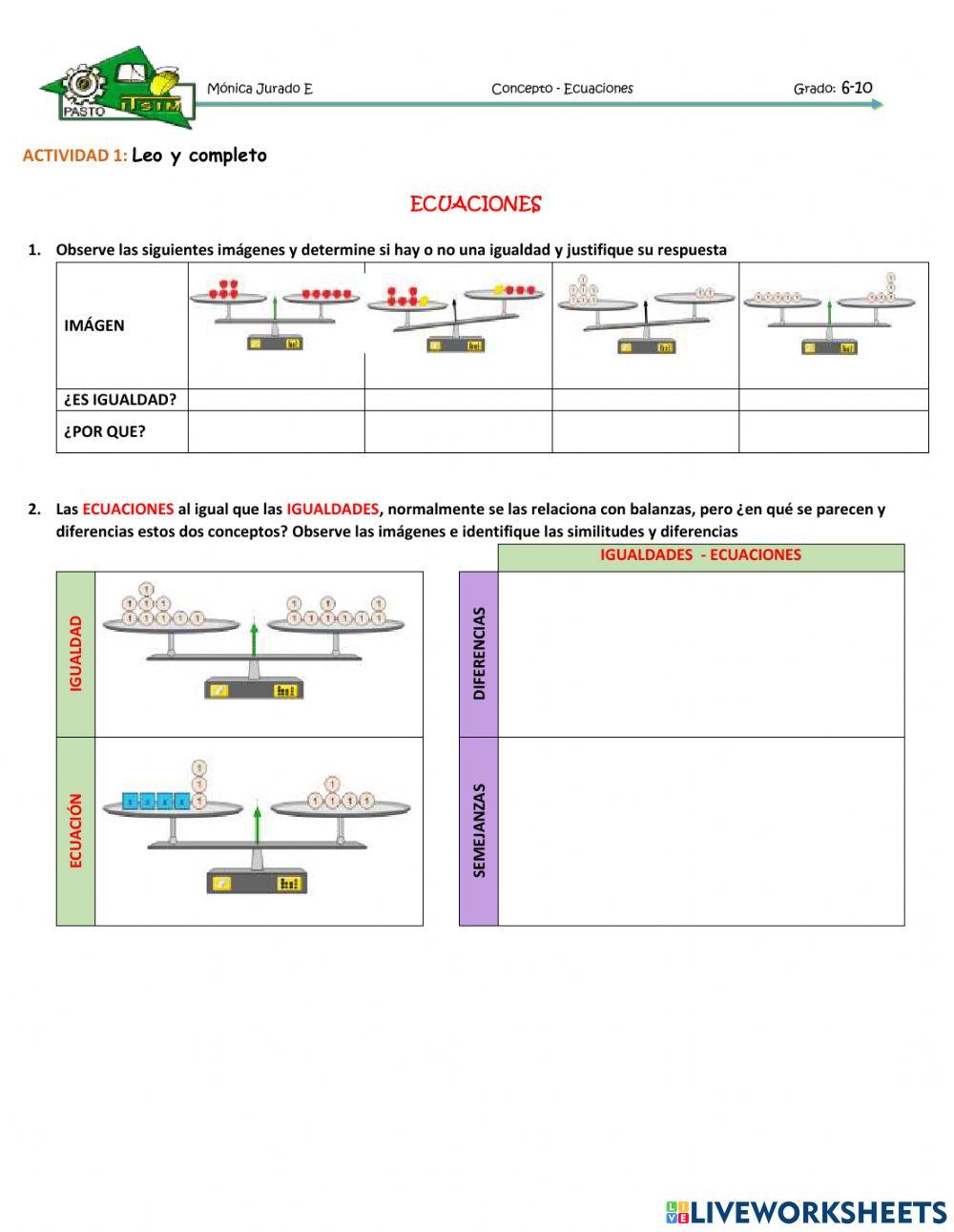 Concepto de ecuaciones
