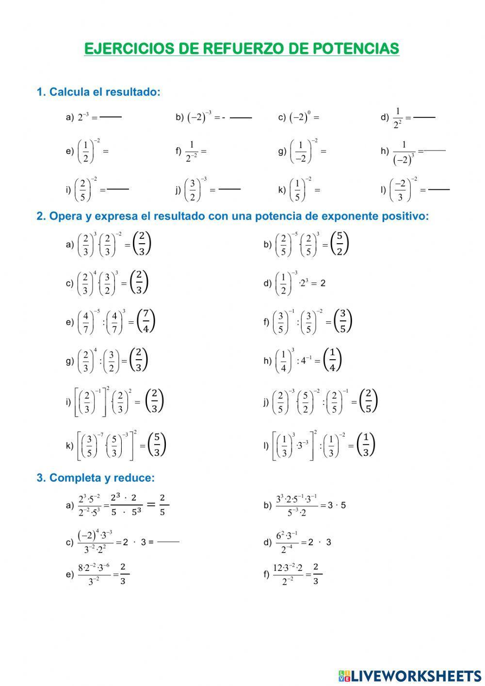 Potencias con exponente entero