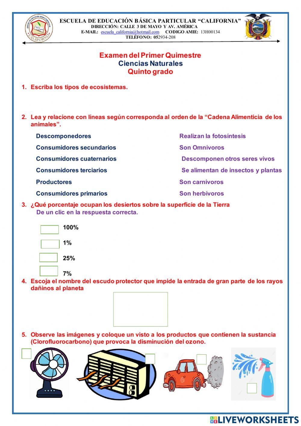 Examen de ccnn de 5to del 1er. quimestre