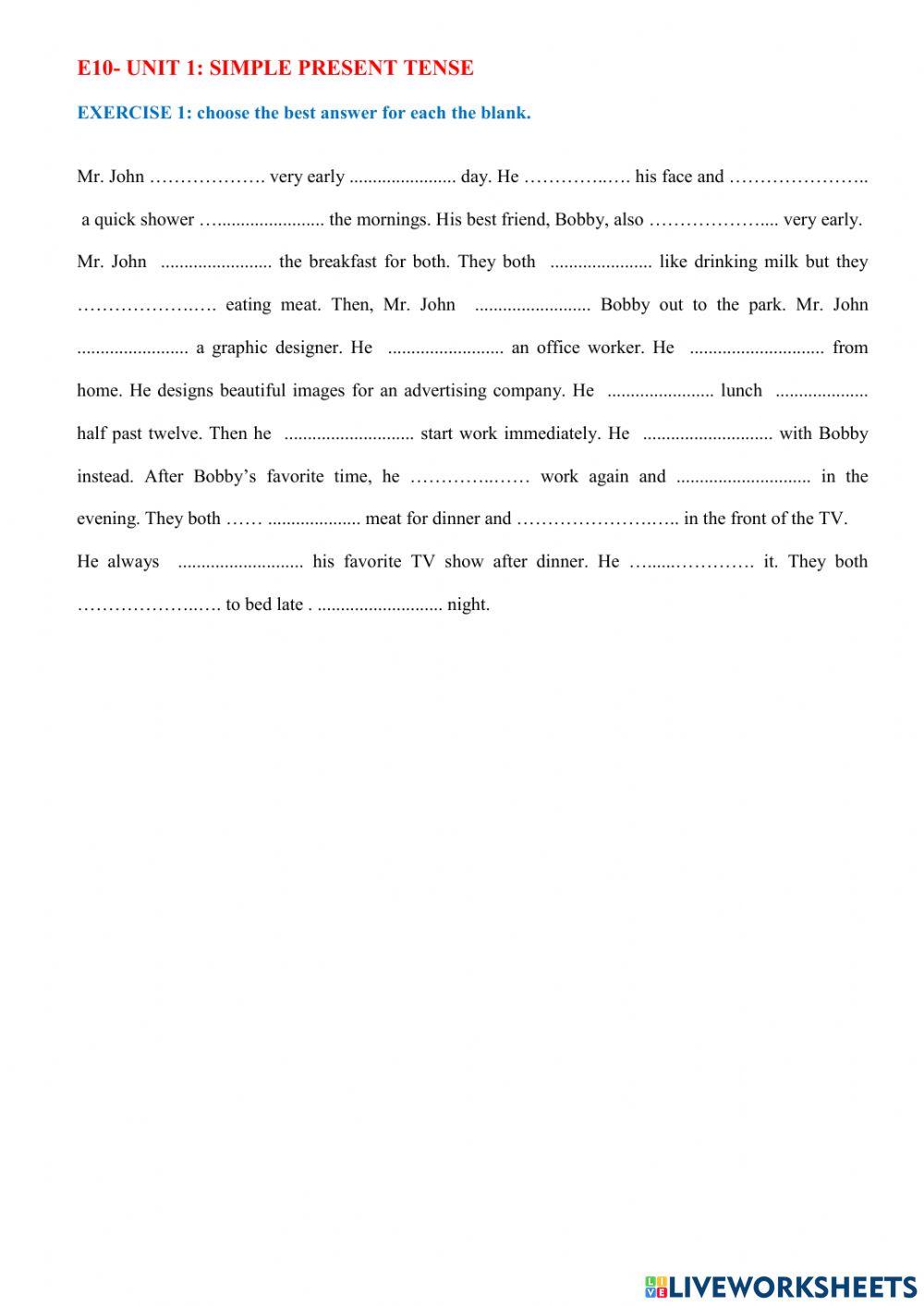 E10- unit 1- EXERCISE 1