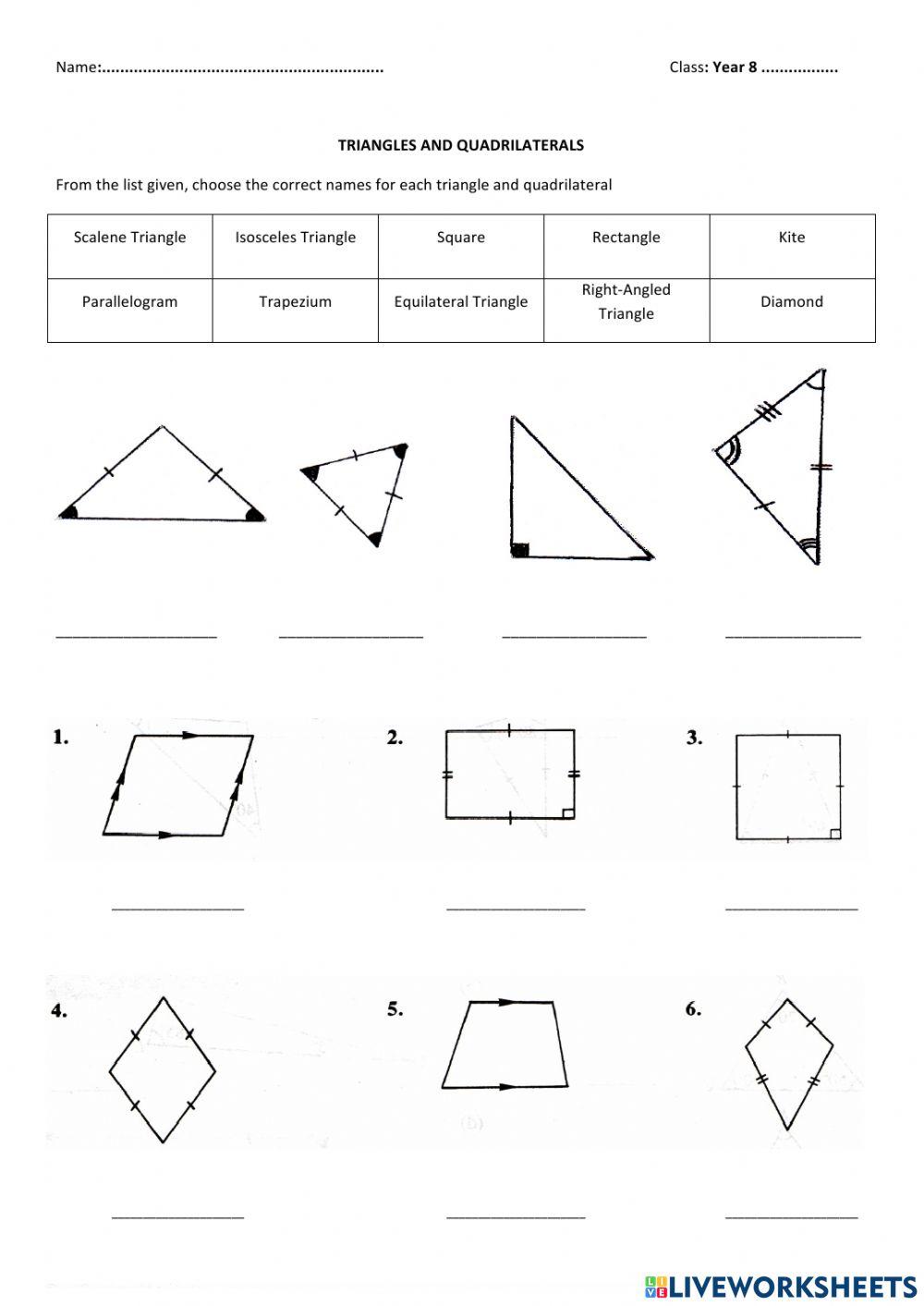 Triangles And Quadrilaterals Worksheet Worksheets Triangles