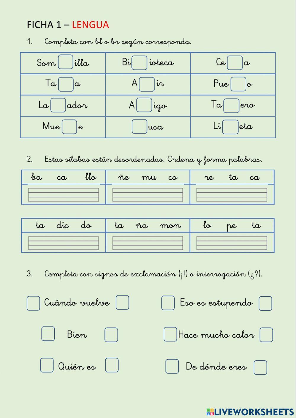 Ficha de lengua 2º de Primaria