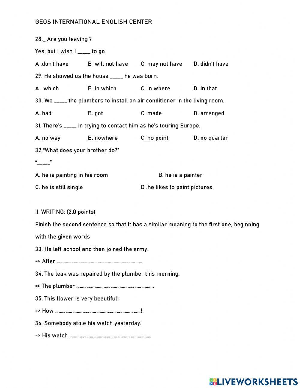 Đề luyện thi vào 10 số 9