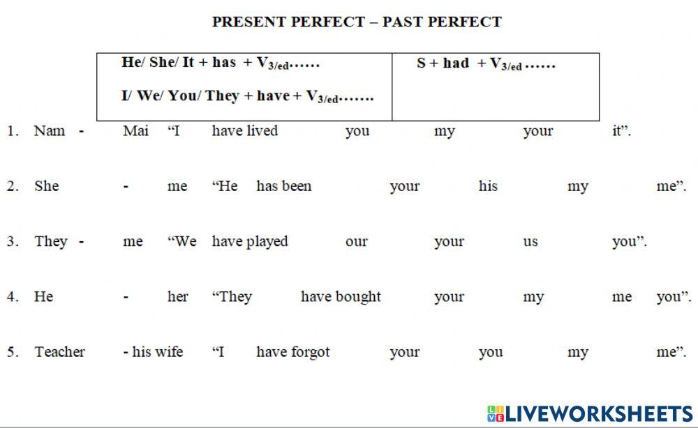 Reported speech practice changing S-o-poss.Adj and V in present perfect tense