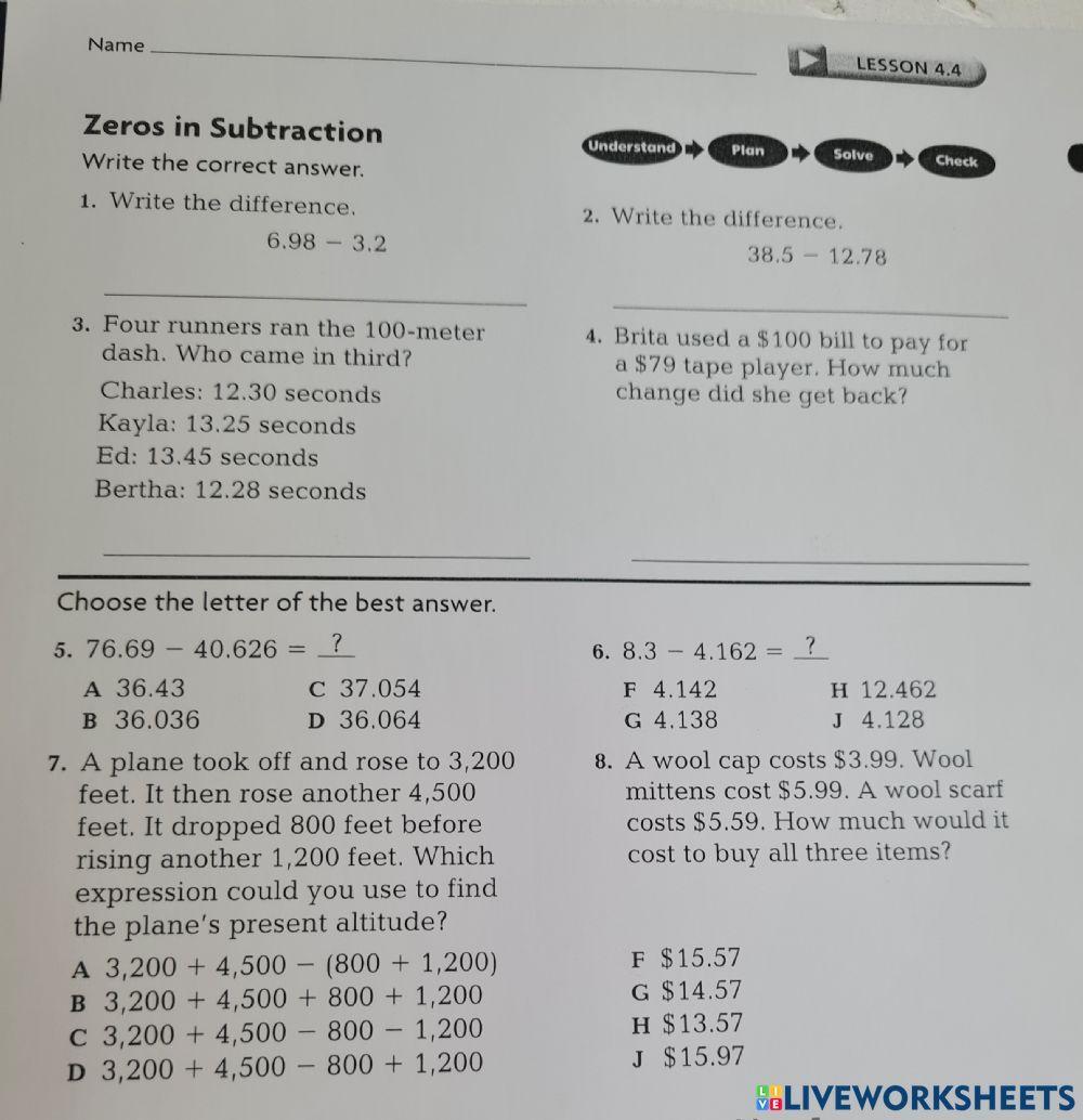 Zeros in Subtraction Application