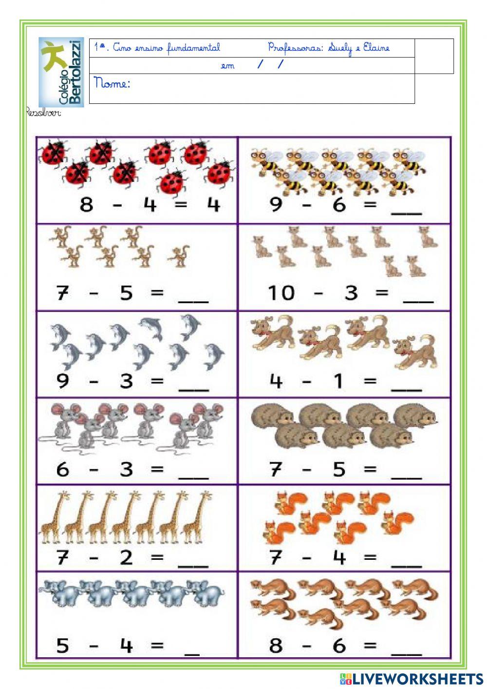 Matemática  subtração e adição.