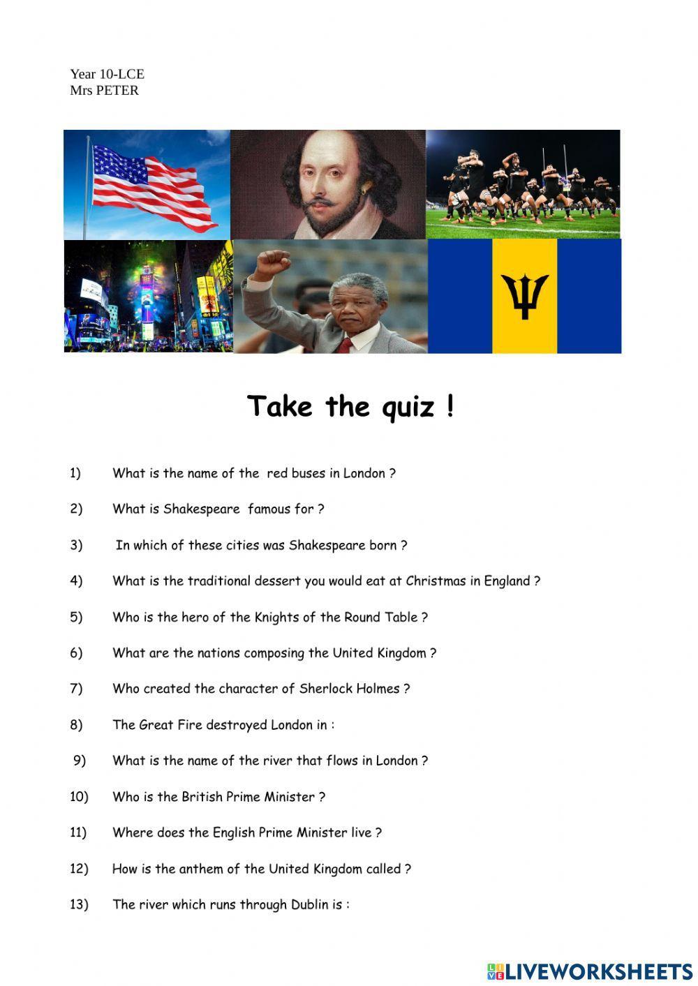 Test your knowledge of the English Speaking world