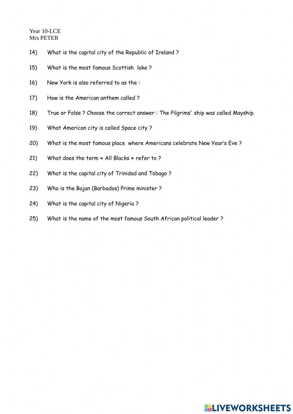 Test your knowledge of the English Speaking world