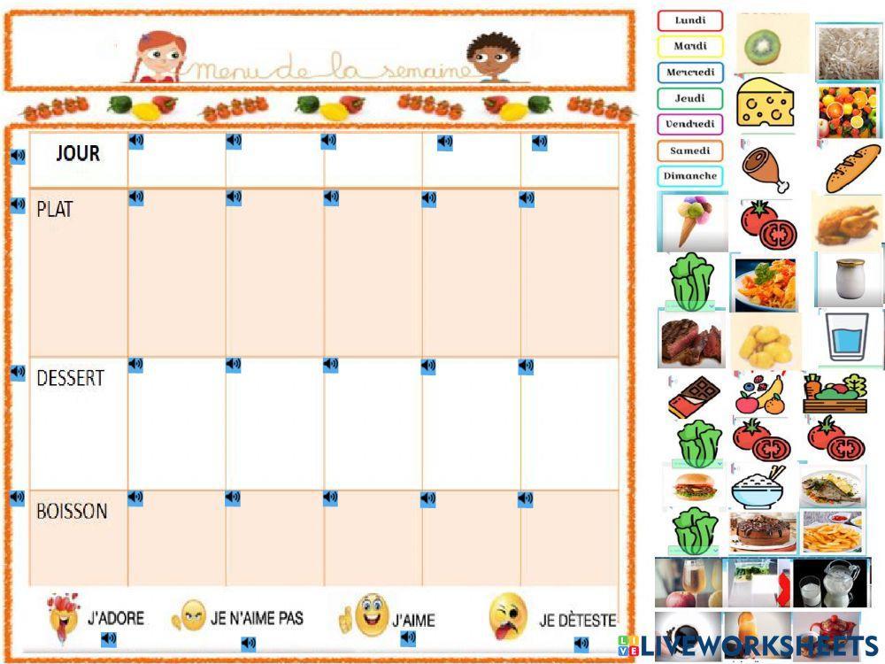 Le menu de la semaine