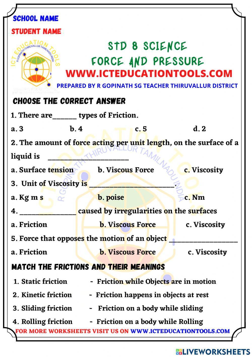 Std 8 science force and presure - friction
