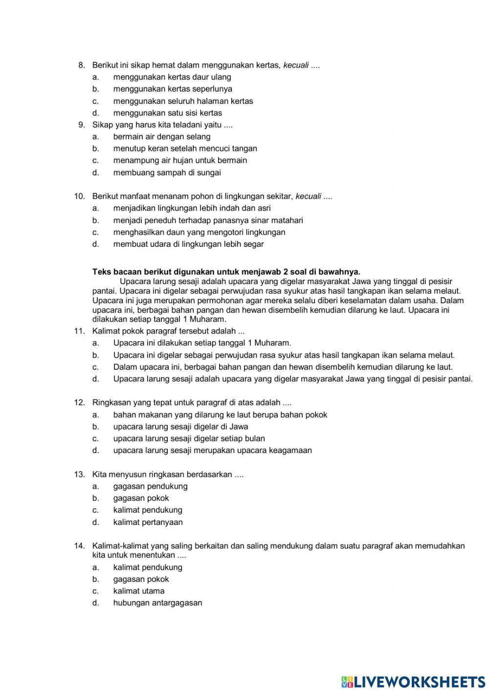 PTS Kelas 4 Tema 2 Sesi 1