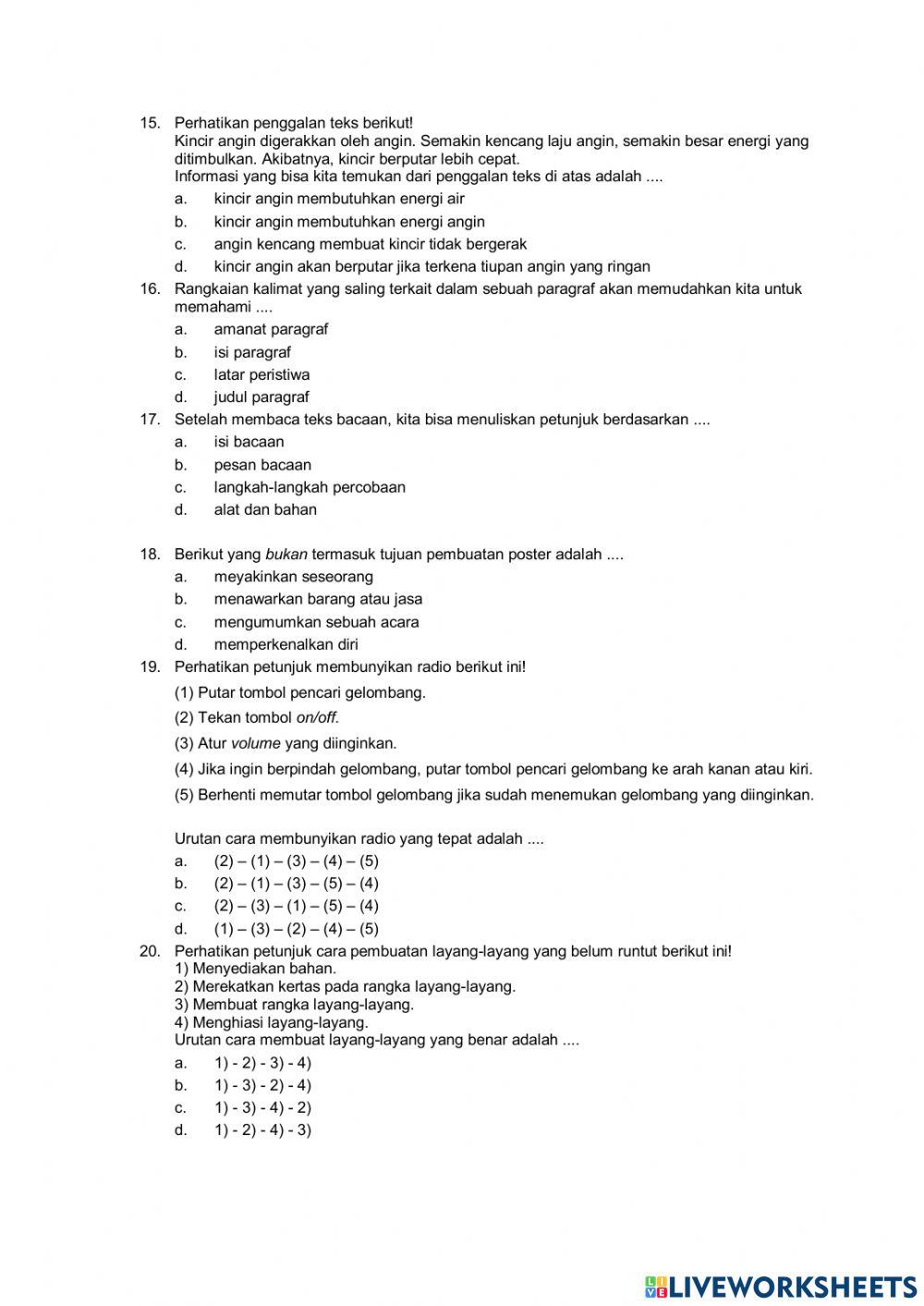 PTS Kelas 4 Tema 2 Sesi 1