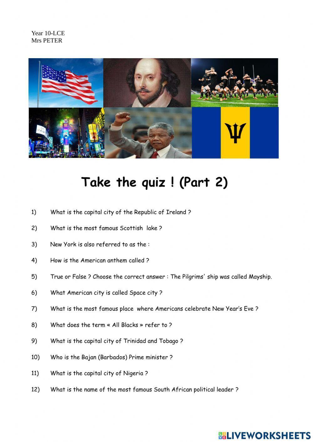 Test your knowledge of the English Speaking world (part 2) 