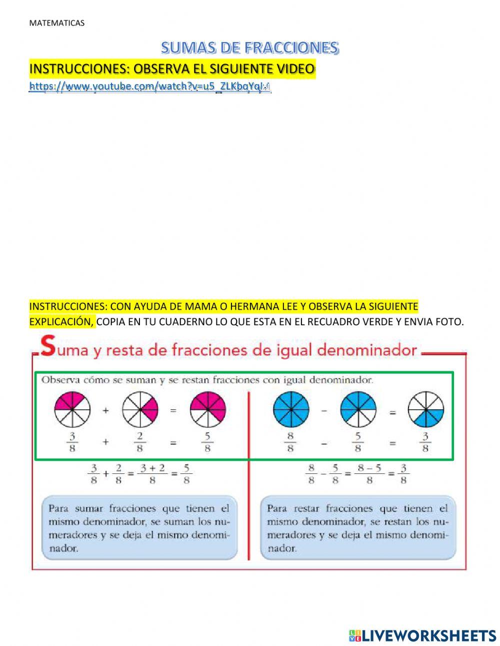 Sumas de fracciones con mismo denominador