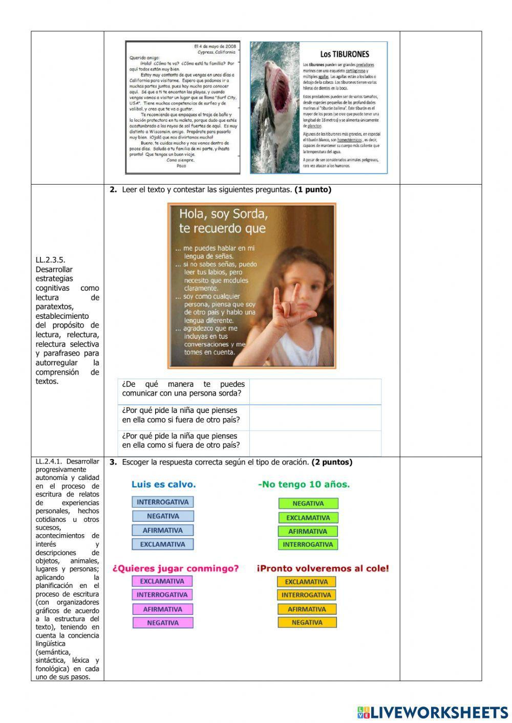 Evaluación de Lengua y Literatura del Tercer Parcial del Primer Quimestre