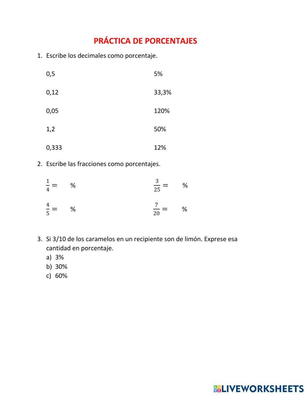 Practica de porcentaje