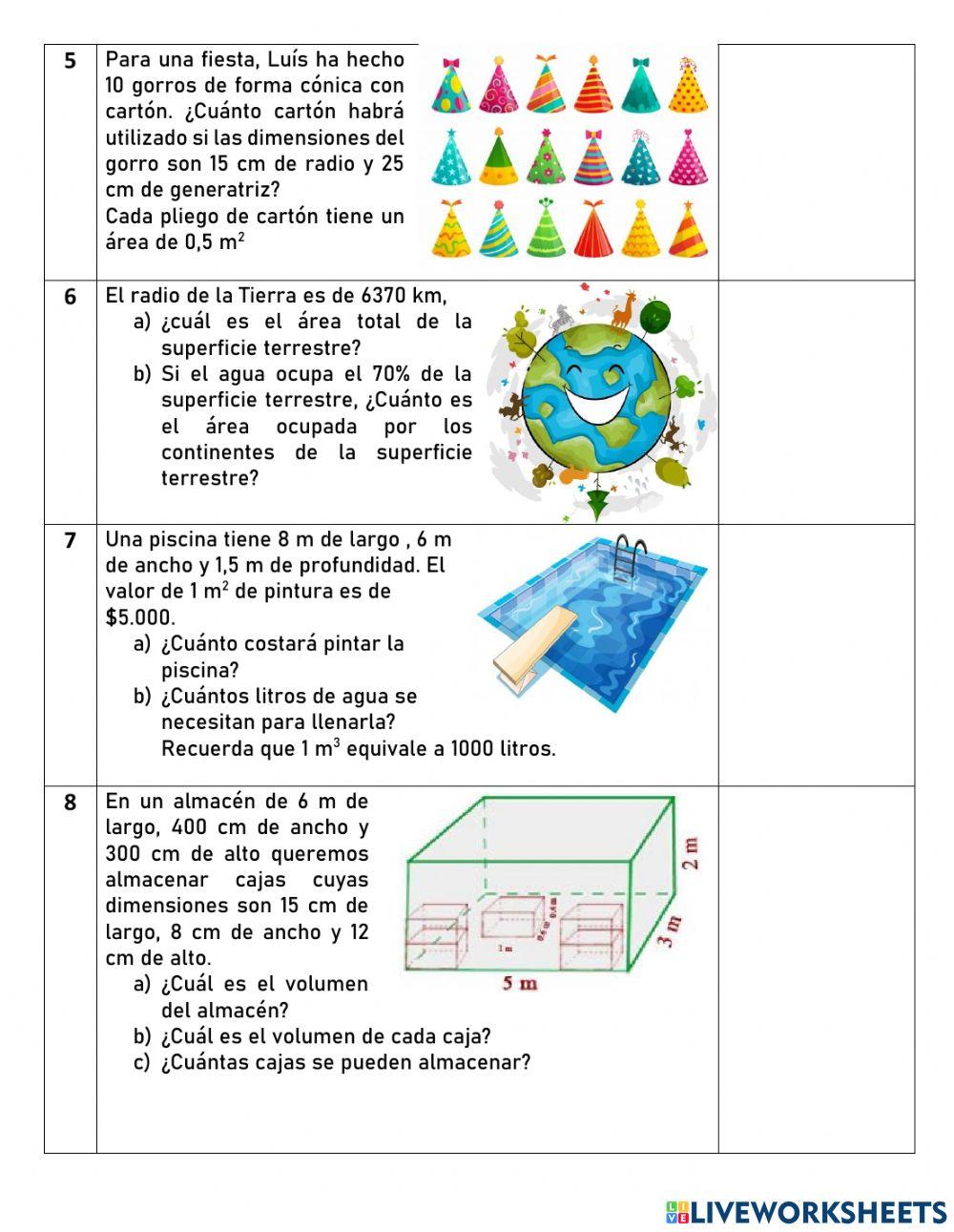 Aplicaciones area y volumen cuerpos geometricos